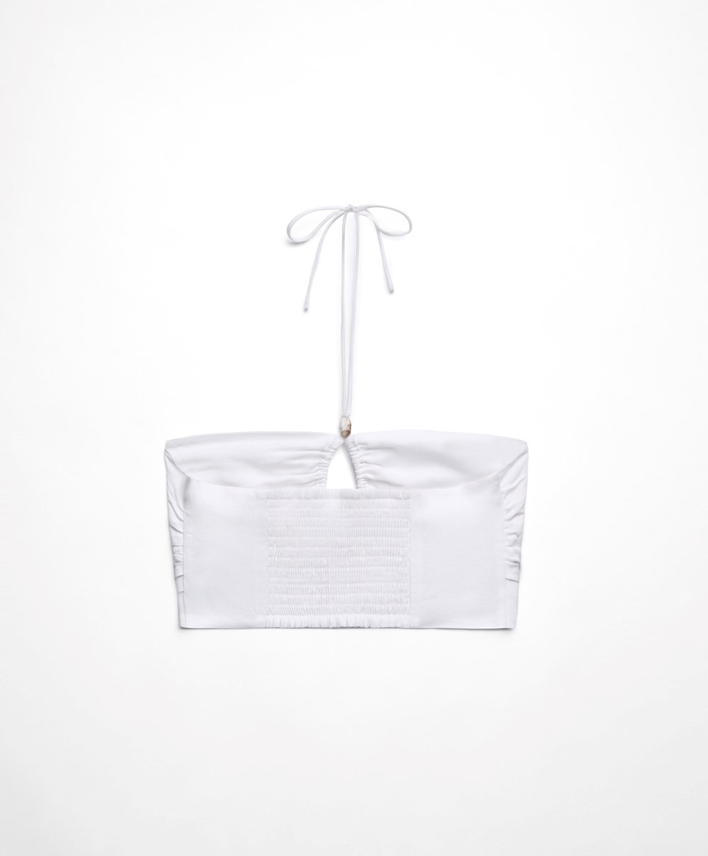 Oysho Linen strappy Top With Stone Details ασπρα | YDCELP-846