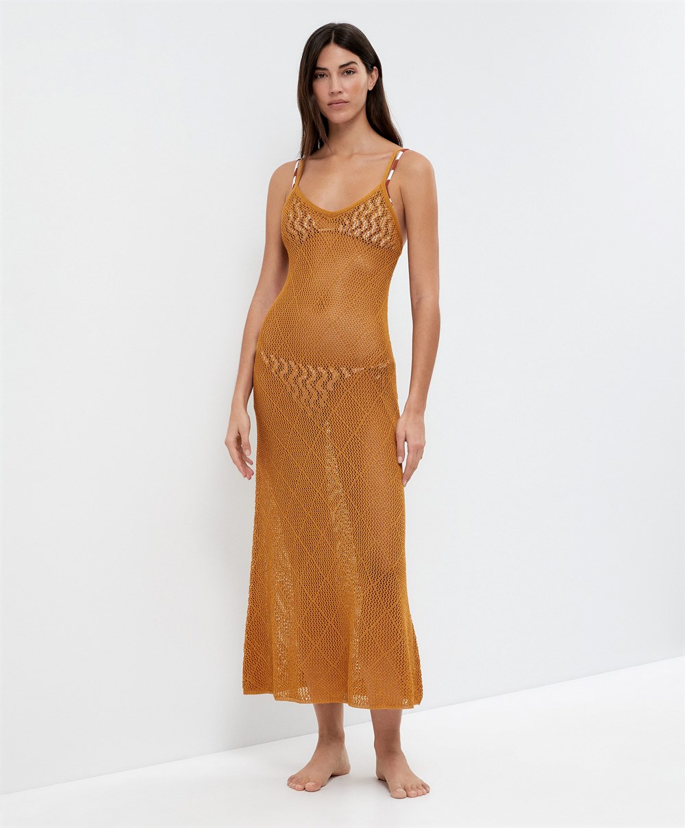 Oysho Long Crochet φορεμα Honey | MFEVWQ-846