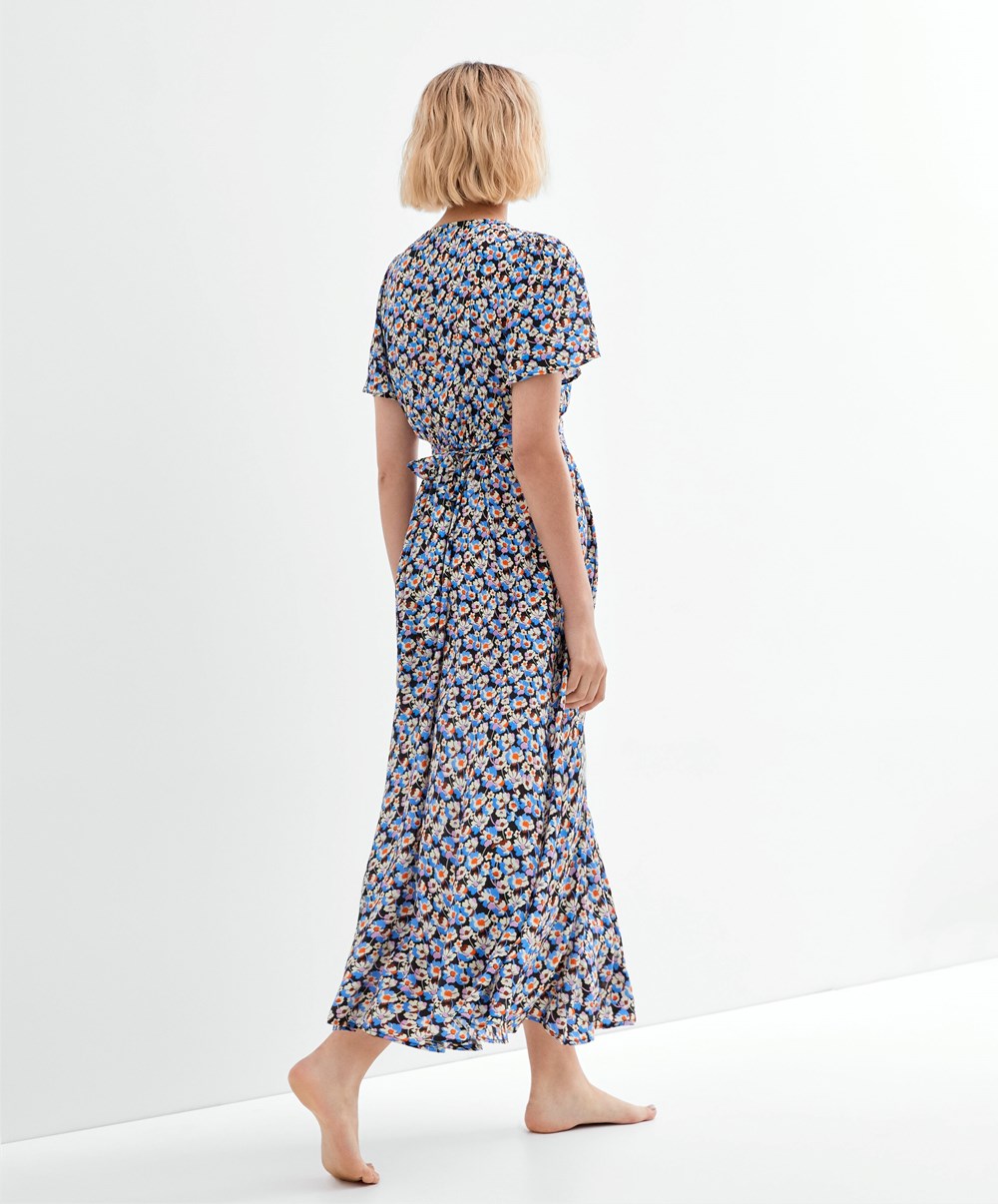 Oysho Long Floral φορεμα μπλε | OTZSNY-582