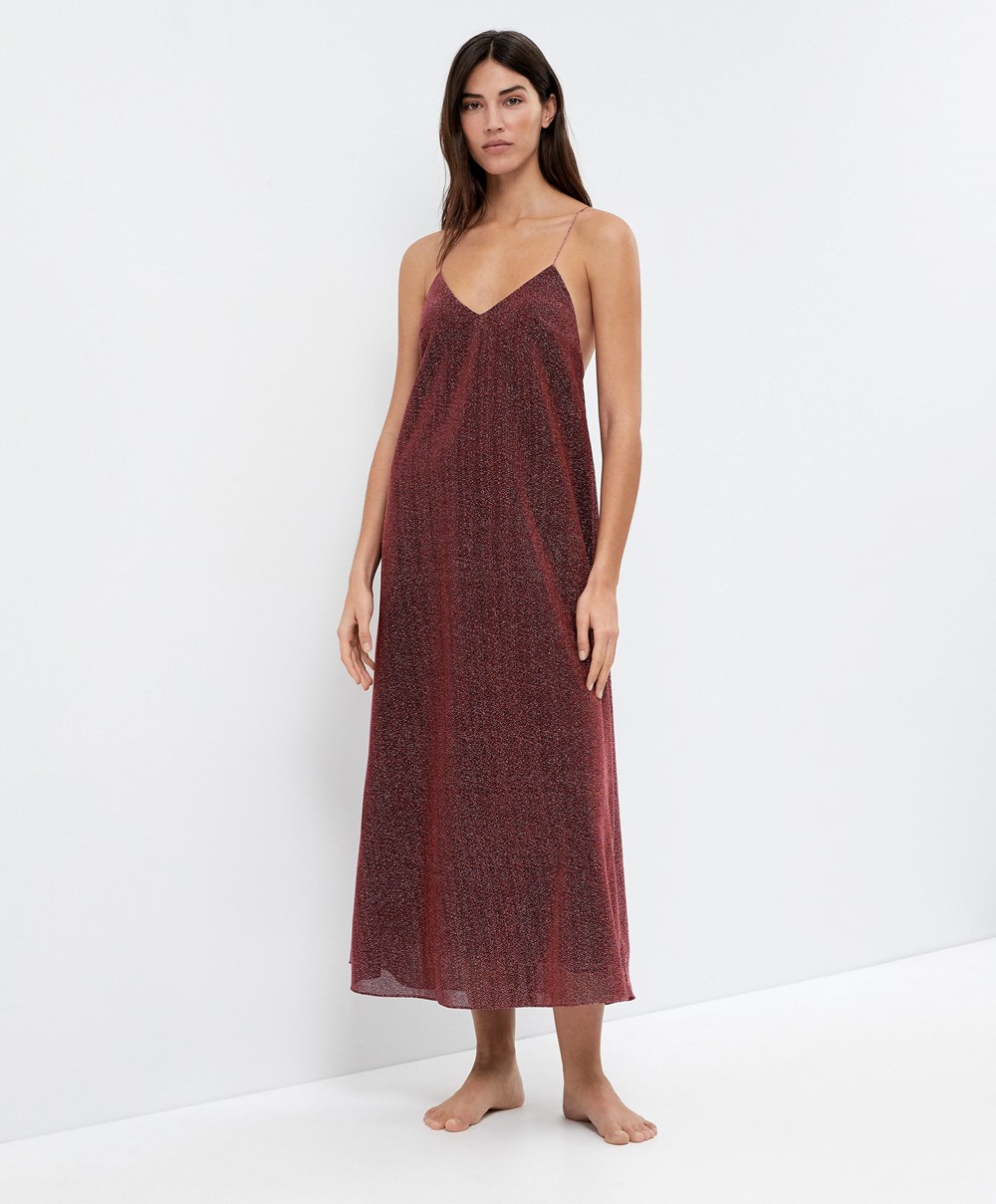 Oysho Long Metallic Thread φορεμα ροζ | AWSMZN-347