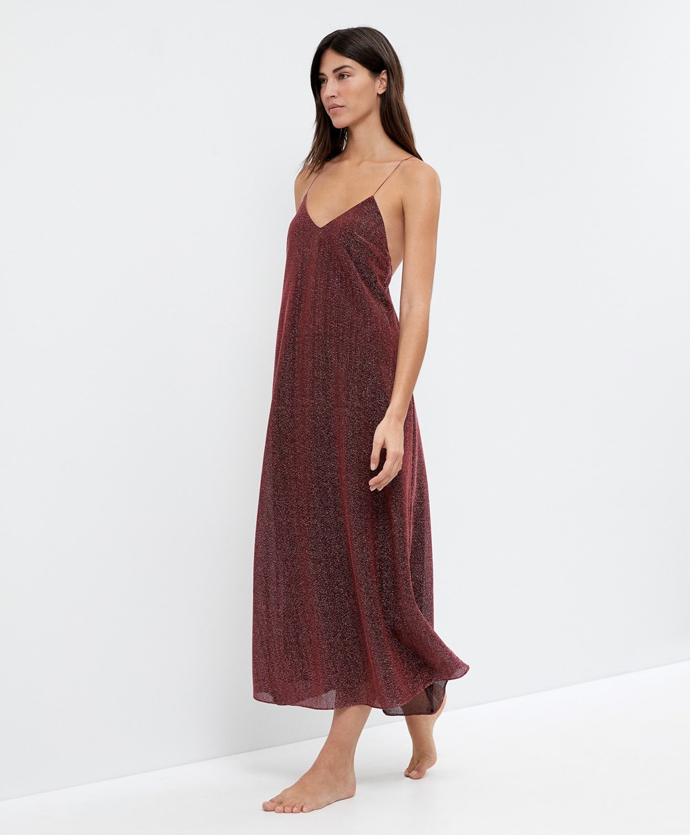 Oysho Long Metallic Thread φορεμα ροζ | AWSMZN-347