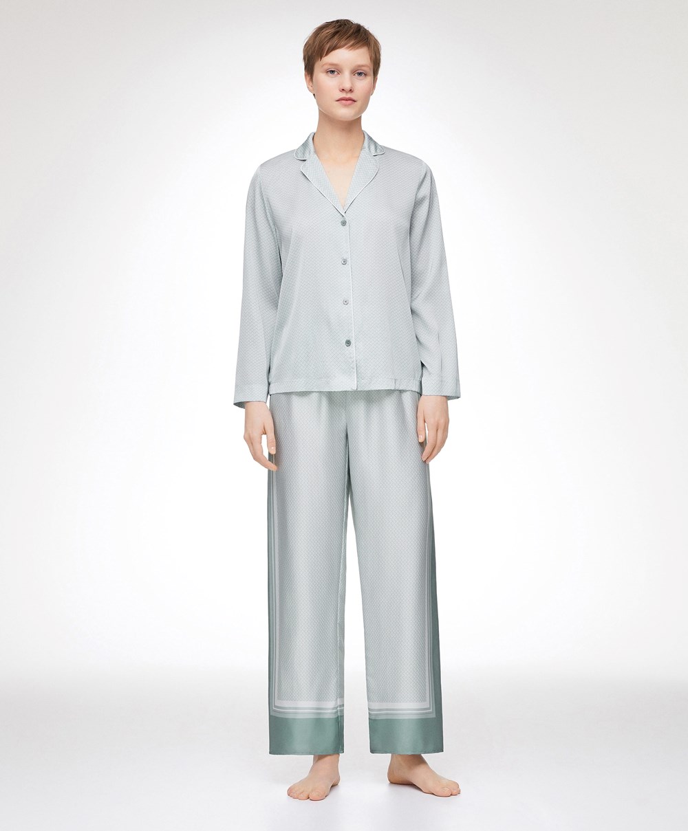 Oysho Long Satin Trousers πρασινο | WXNQRJ-157