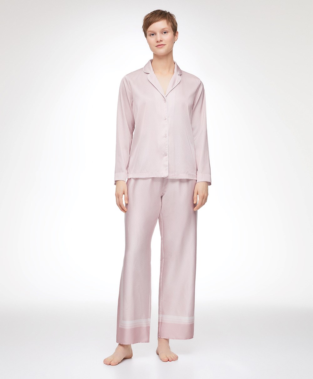 Oysho Long Satin Trousers ροζ | WOIUKR-319