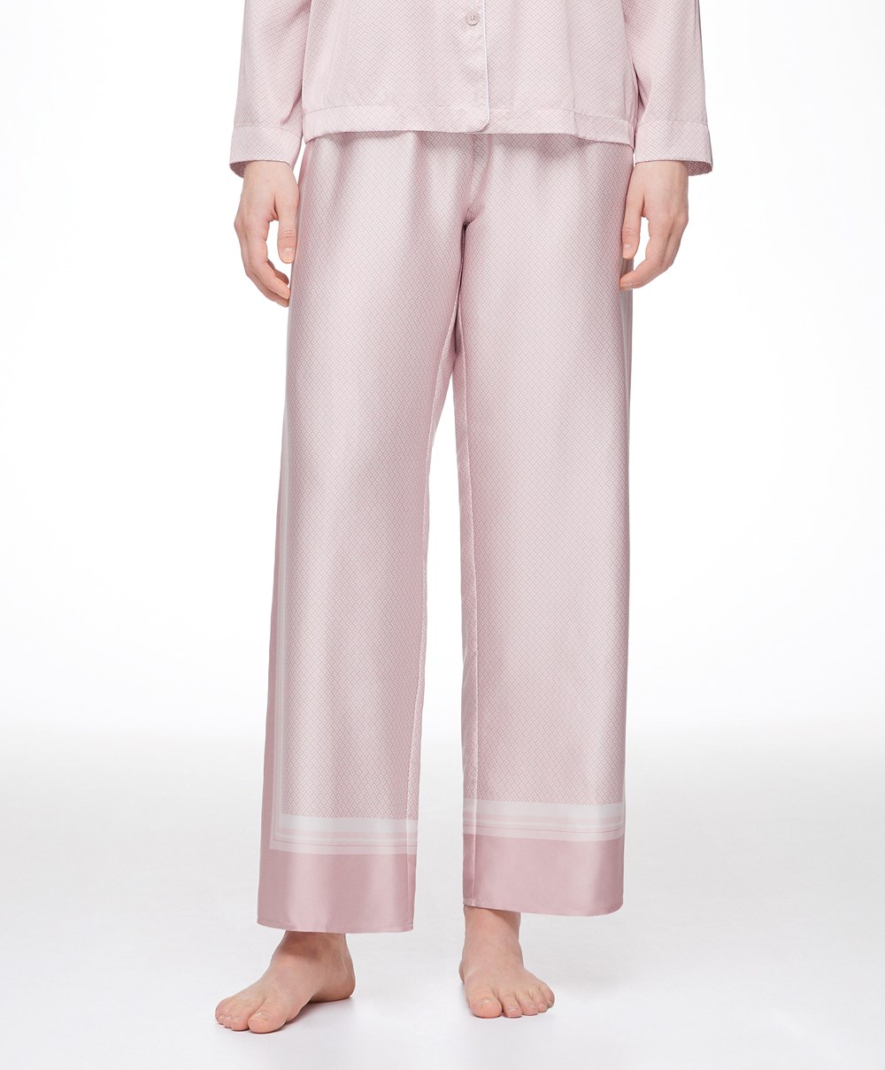 Oysho Long Satin Trousers ροζ | WOIUKR-319