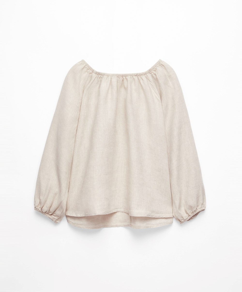 Oysho Long-sleeved 100% Linen Blouse Sand Melange | FHBRWL-610