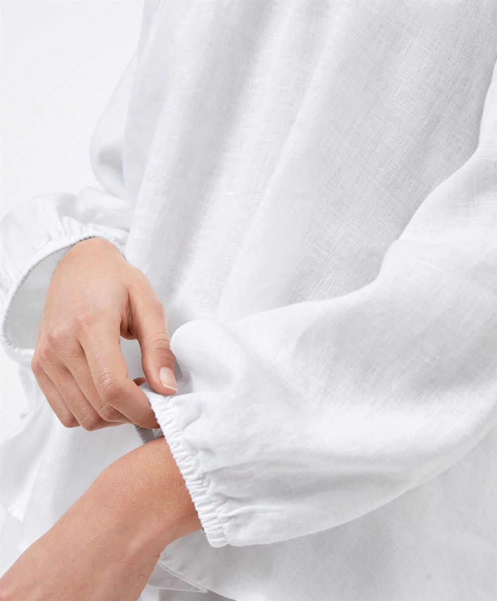 Oysho Long-sleeved 100% Linen Blouse ασπρα | SZNBGF-391