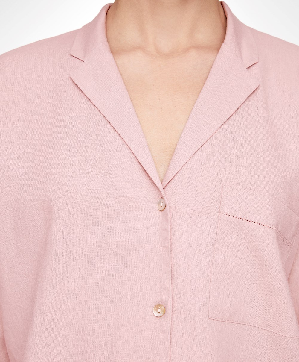 Oysho Long-sleeved Linen Shirt ροζ | DUJFMB-823