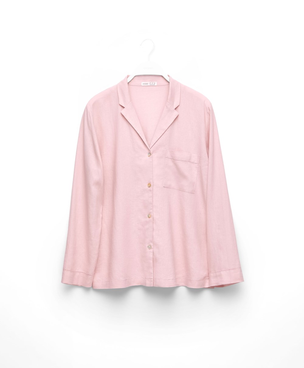 Oysho Long-sleeved Linen Shirt ροζ | DUJFMB-823