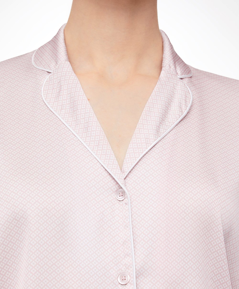 Oysho Long-sleeved Satin Shirt ροζ | MYSEXD-327