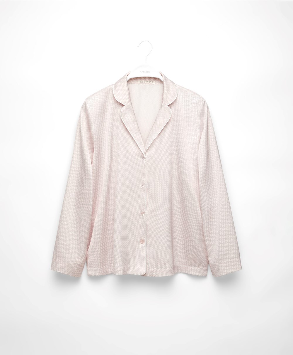 Oysho Long-sleeved Satin Shirt ροζ | MYSEXD-327