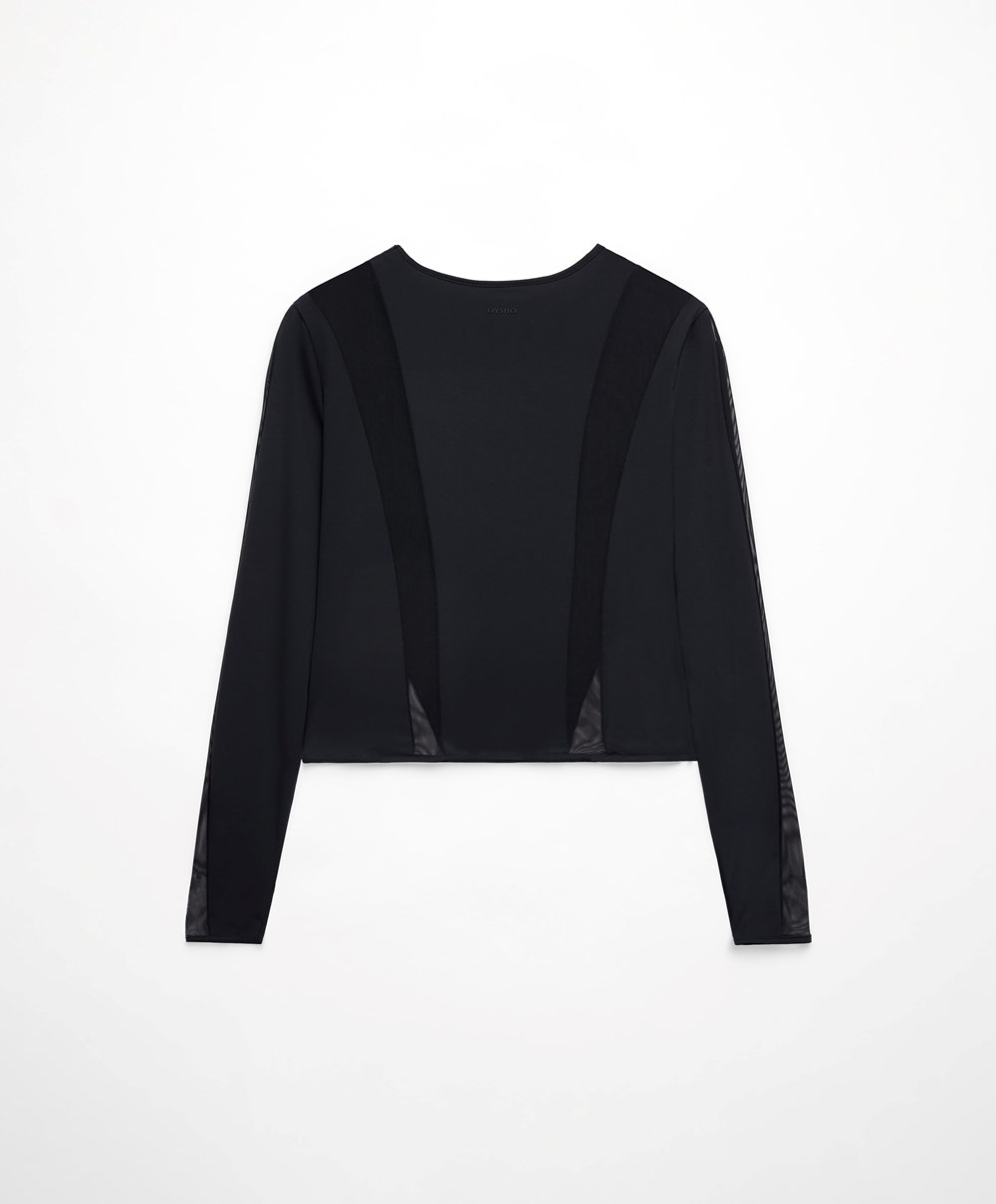 Oysho Long-sleeved Sheers Top μαυρα | ZLJFQN-927