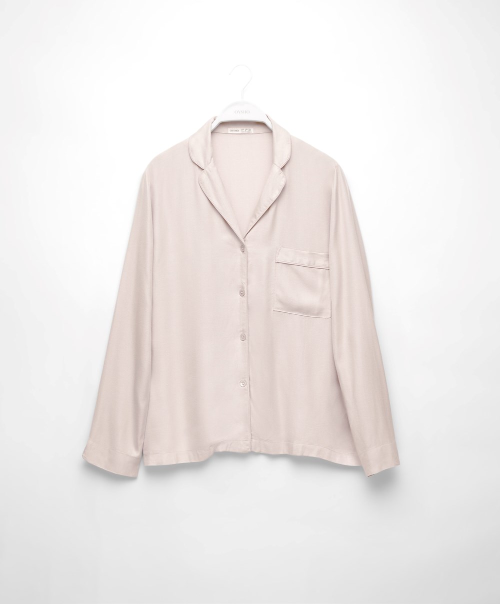 Oysho Long-sleeved Shirt With Piping Stone | LYGKPR-209