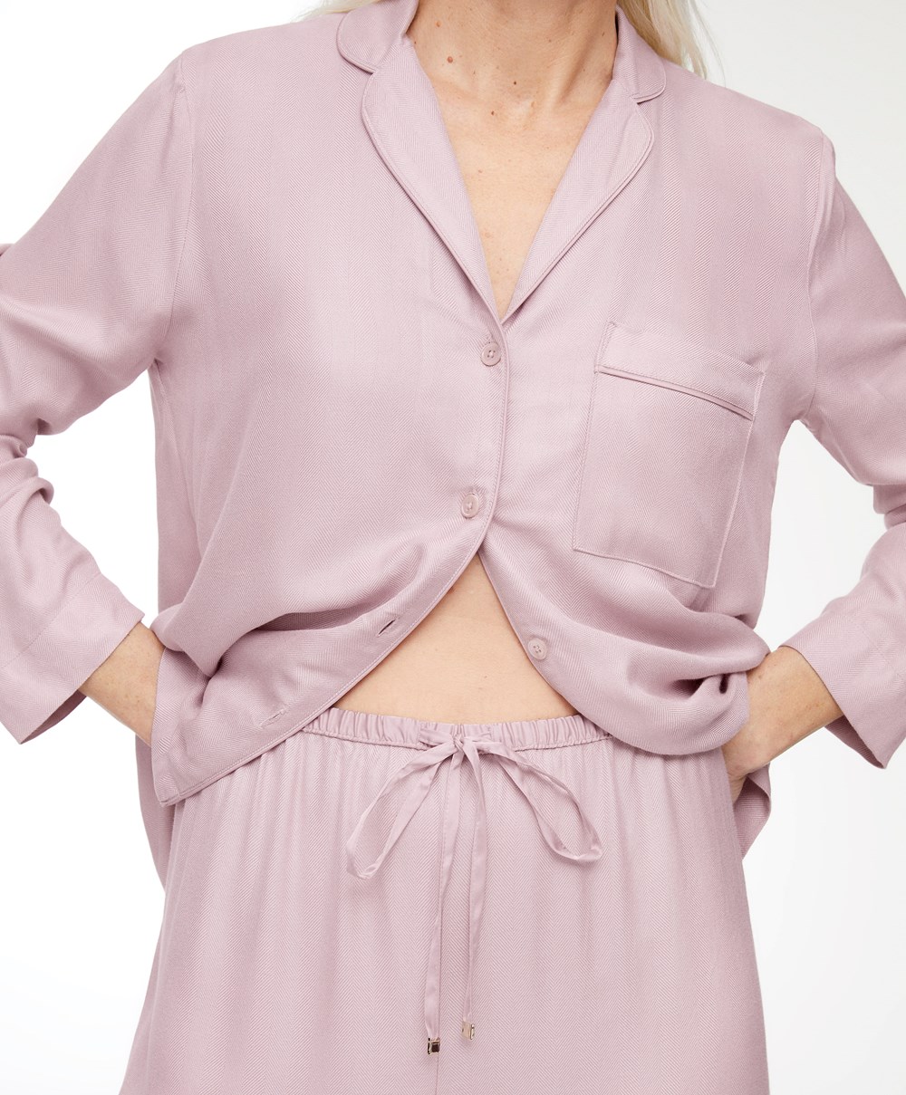 Oysho Long-sleeved Shirt With Piping ροζ | FDBNJP-671