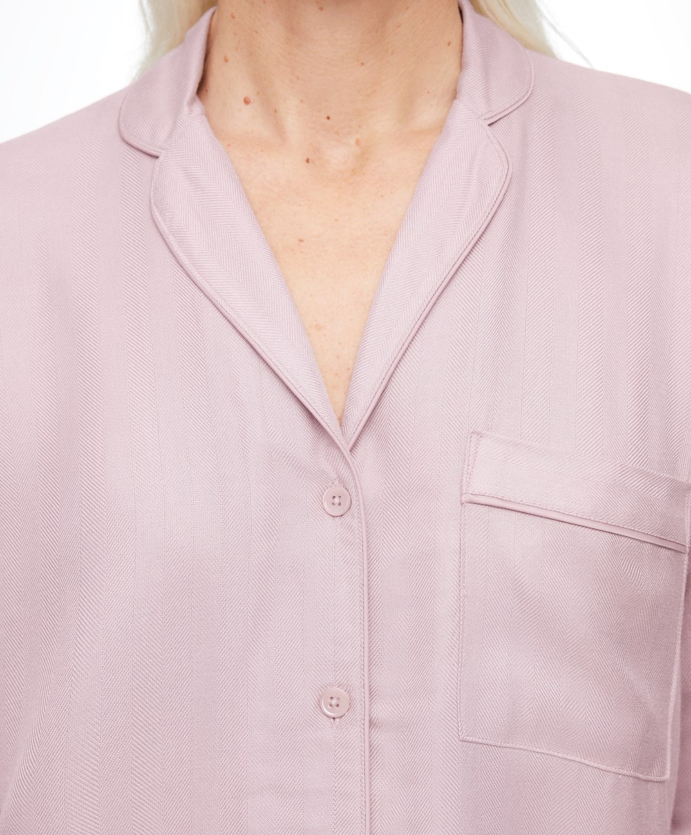 Oysho Long-sleeved Shirt With Piping ροζ | FDBNJP-671