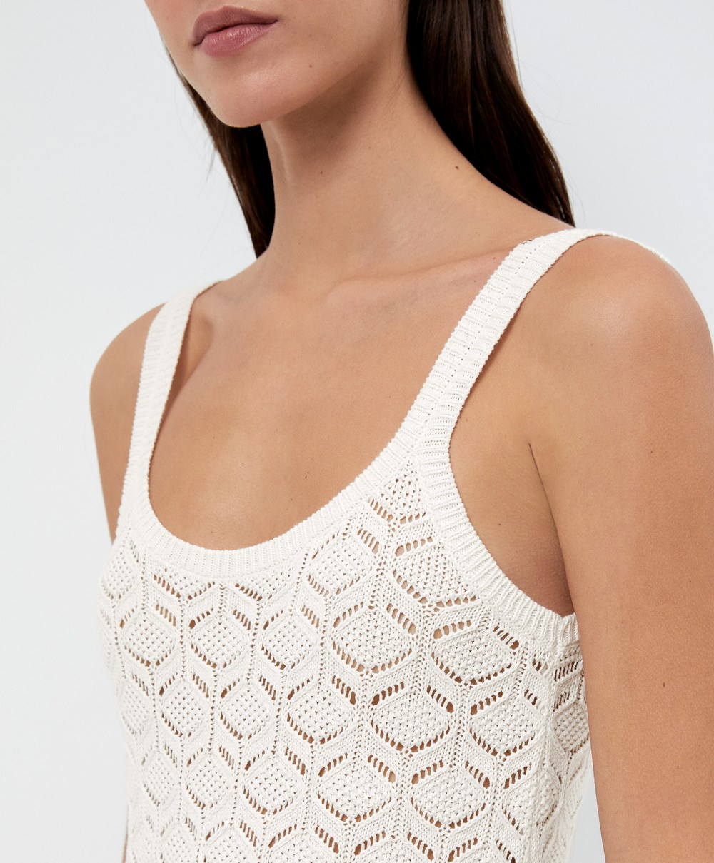 Oysho Long βαμβακερα Crochet φορεμα Bone Whte | TVLIJH-728