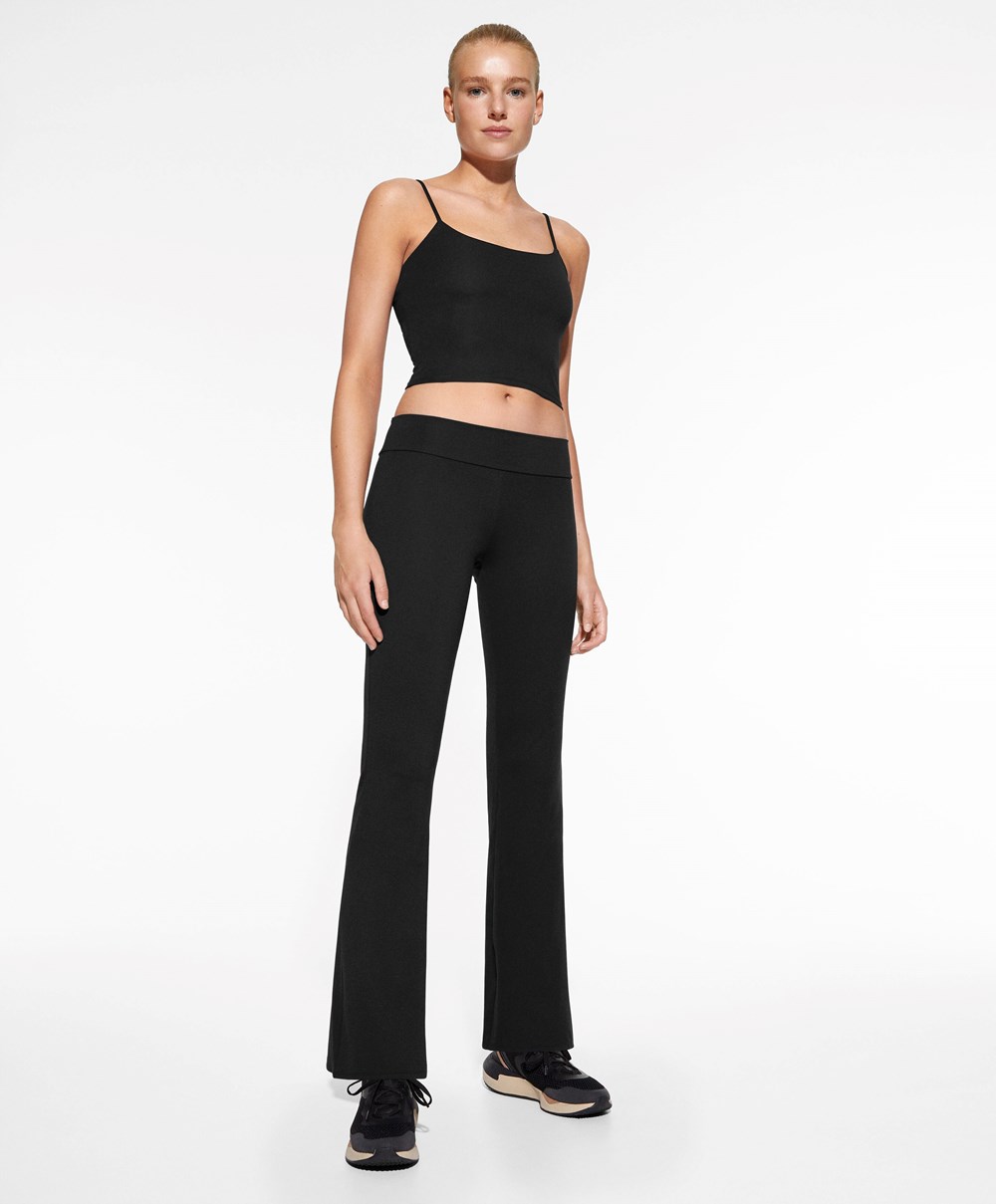 Oysho Low-rise Ανεση Flare Trousers μαυρα | XQNLZK-104