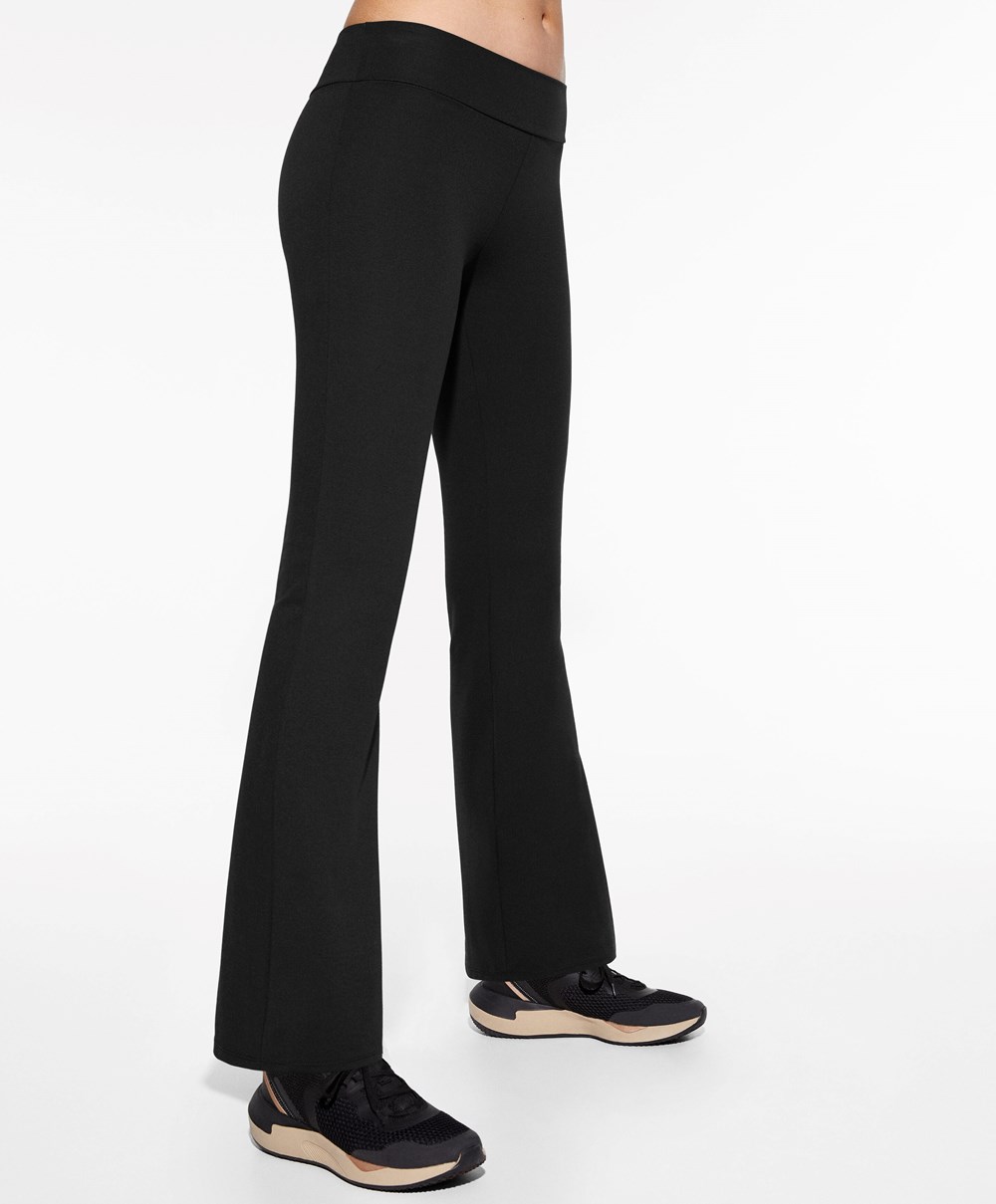 Oysho Low-rise Ανεση Flare Trousers μαυρα | XQNLZK-104