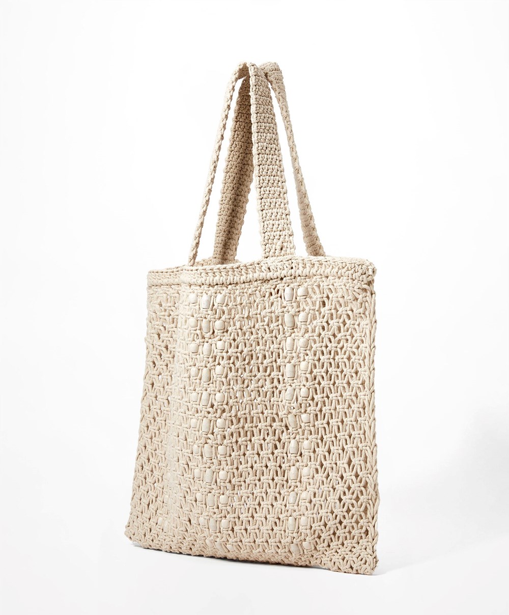 Oysho Macramé Tote Bag Natural | IZSXQM-926