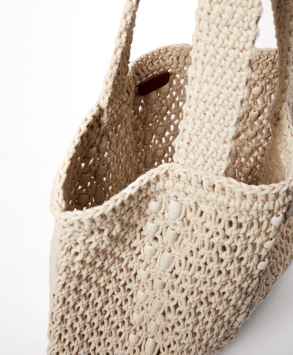 Oysho Macramé Tote Bag Natural | IZSXQM-926