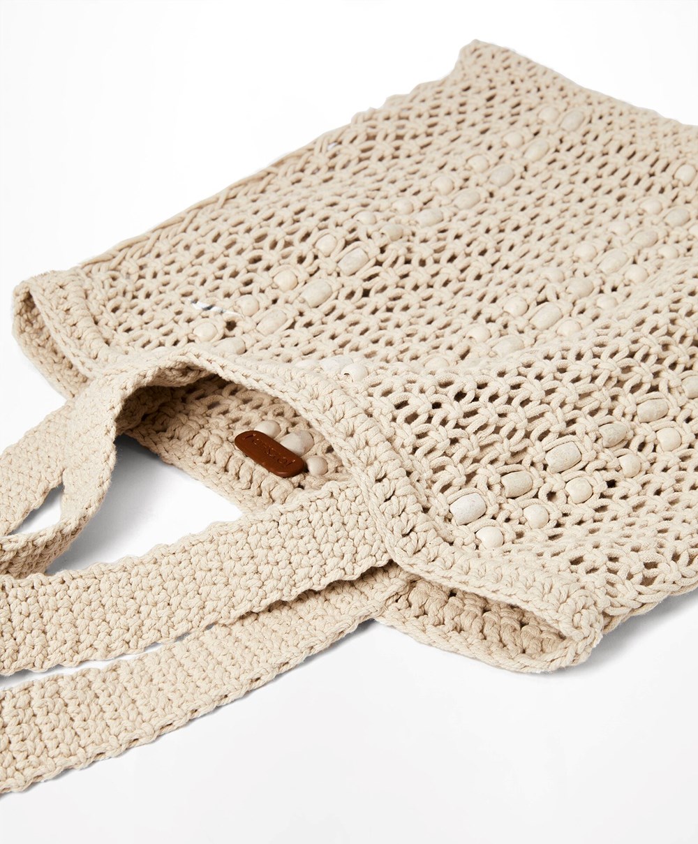 Oysho Macramé Tote Bag Natural | IZSXQM-926