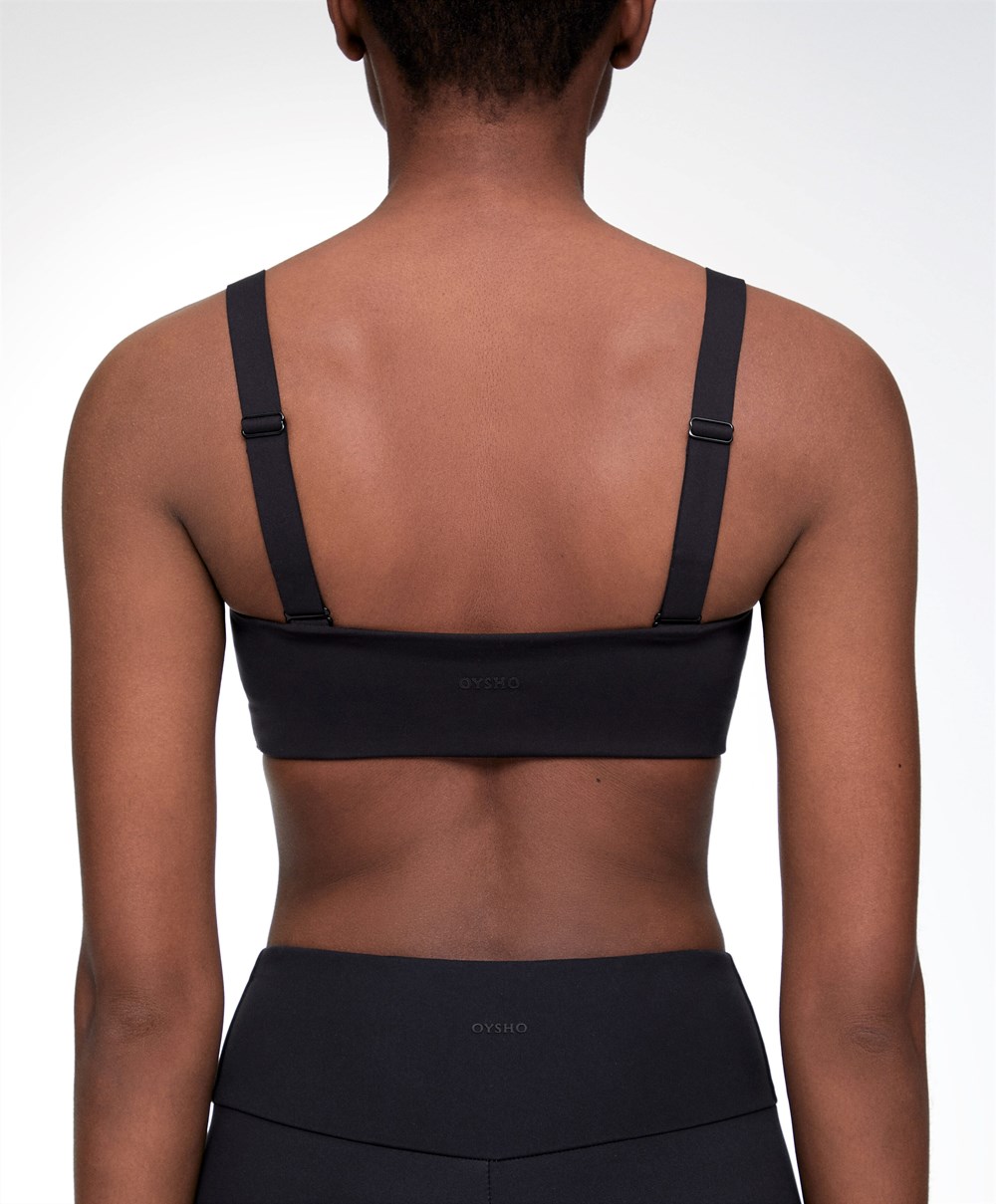 Oysho Medium Support Bandeau Sports Bra With Cups μαυρα | PBASOD-083