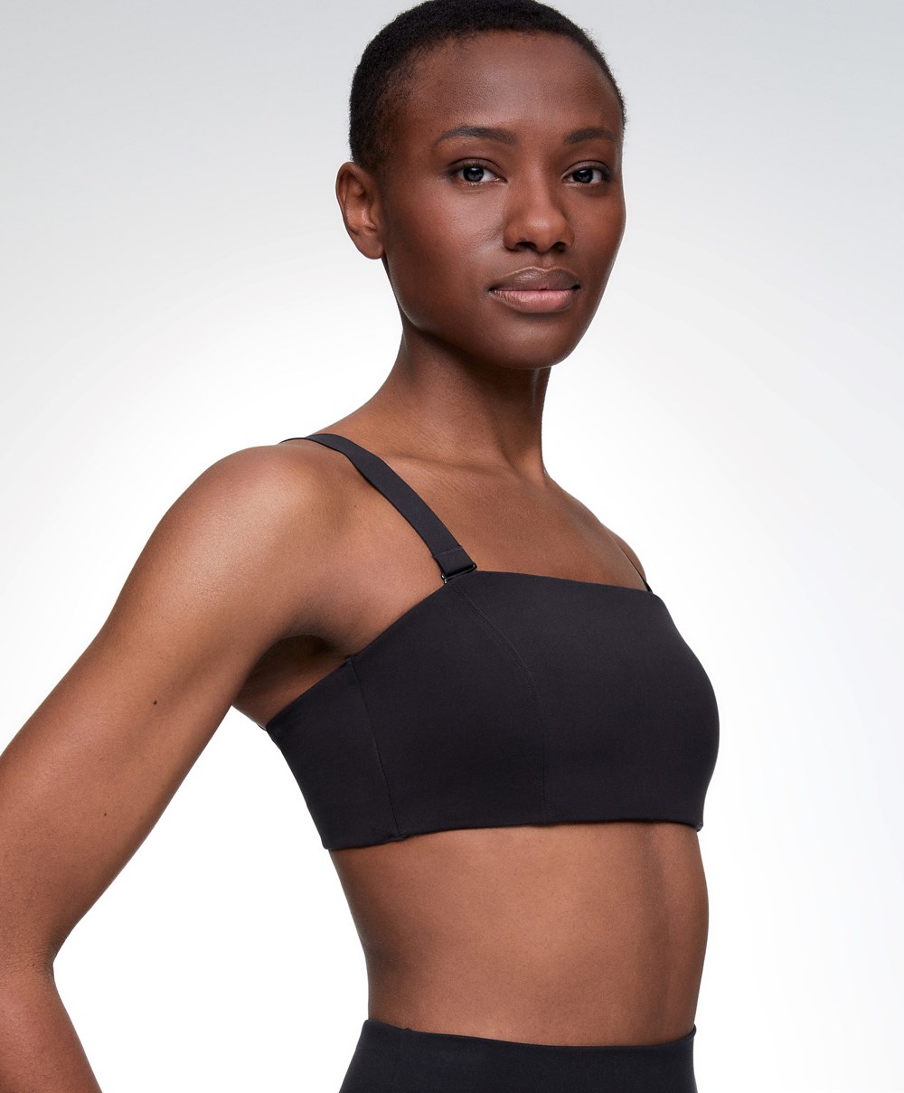 Oysho Medium Support Bandeau Sports Bra With Cups μαυρα | PBASOD-083