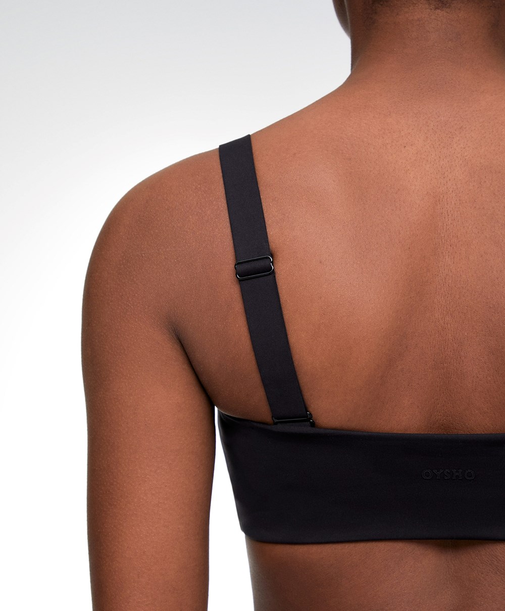 Oysho Medium Support Bandeau Sports Bra With Cups μαυρα | PBASOD-083