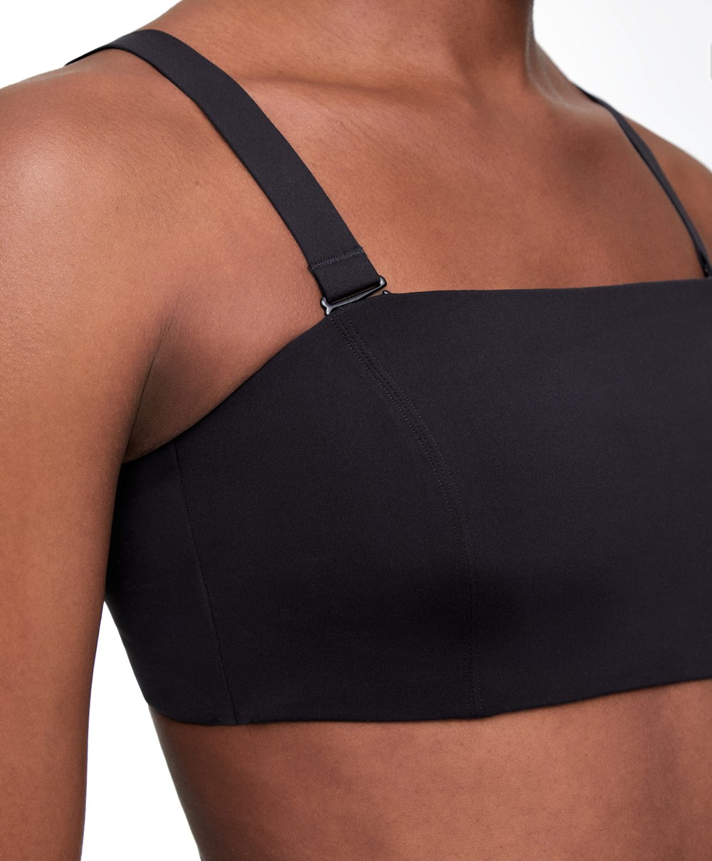 Oysho Medium Support Bandeau Sports Bra With Cups μαυρα | PBASOD-083