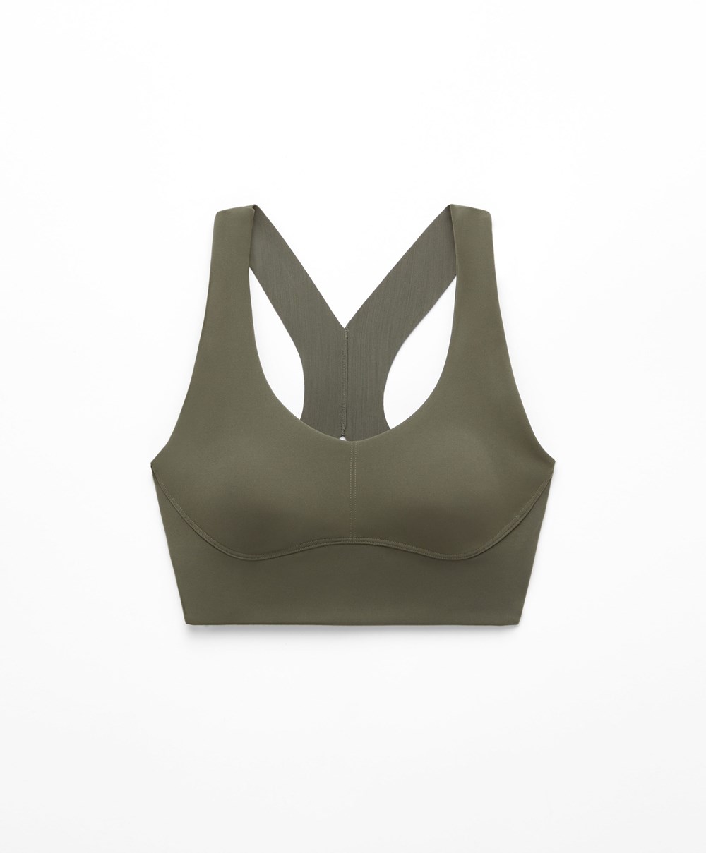 Oysho Medium Support Compressive Sports Bra σκούρο Χακί | LEQNZD-370