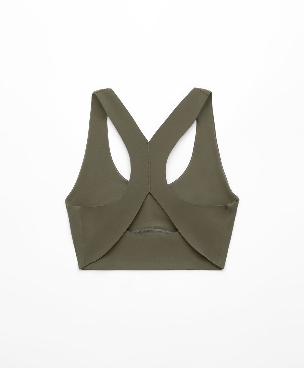 Oysho Medium Support Compressive Sports Bra σκούρο Χακί | LEQNZD-370