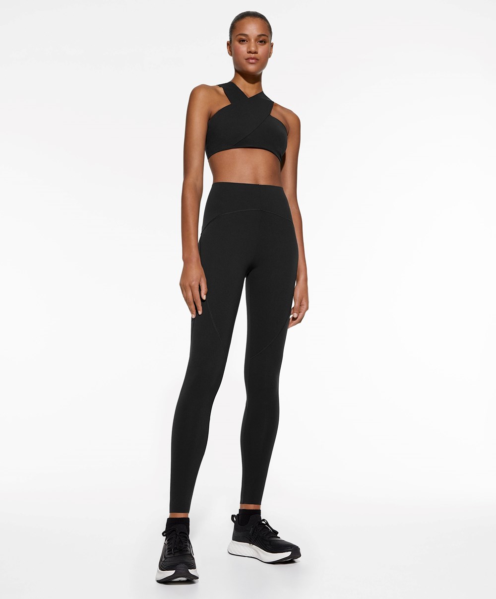 Oysho Medium Support Compressive Sports Bra μαυρα | MHQTPV-108