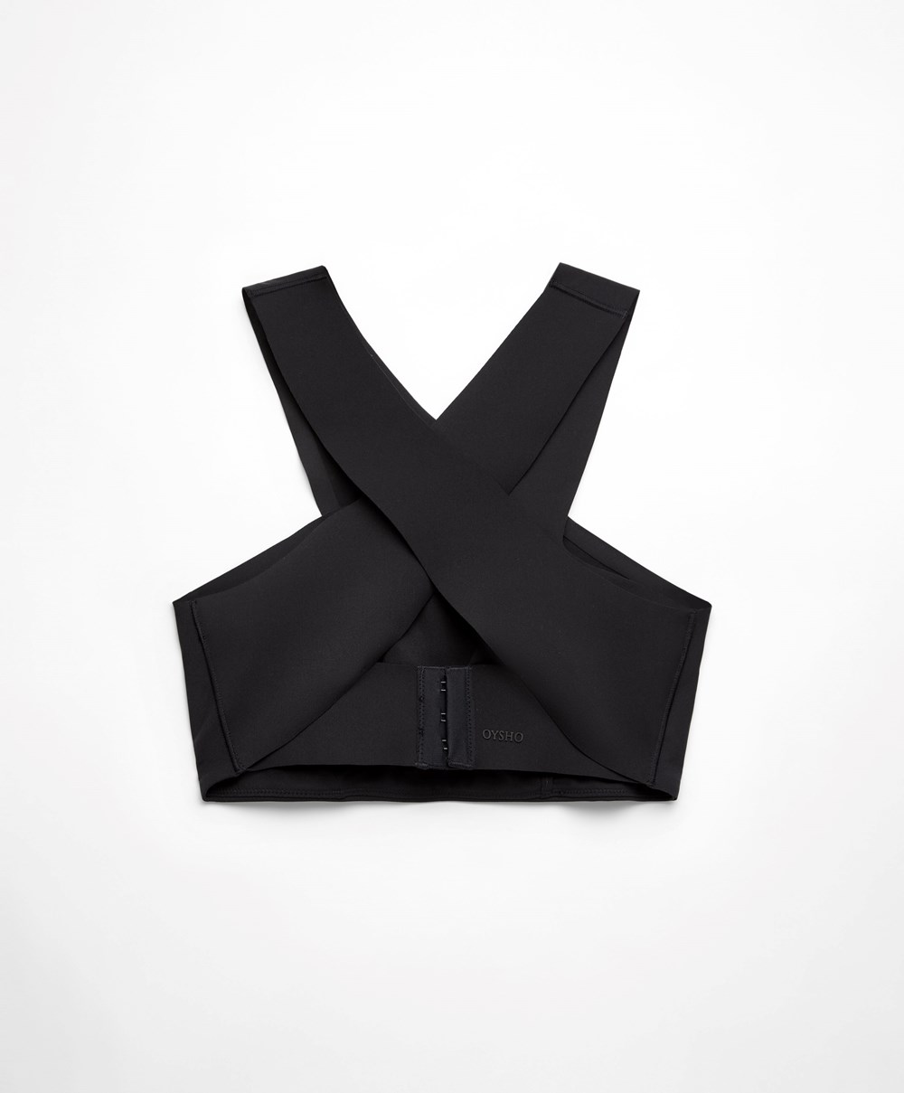 Oysho Medium Support Compressive Sports Bra μαυρα | MHQTPV-108