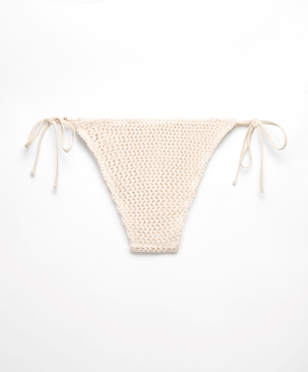 Oysho Medium-coverage Crochet Μπικίνι Briefs With Ties Natural | TENKIU-658