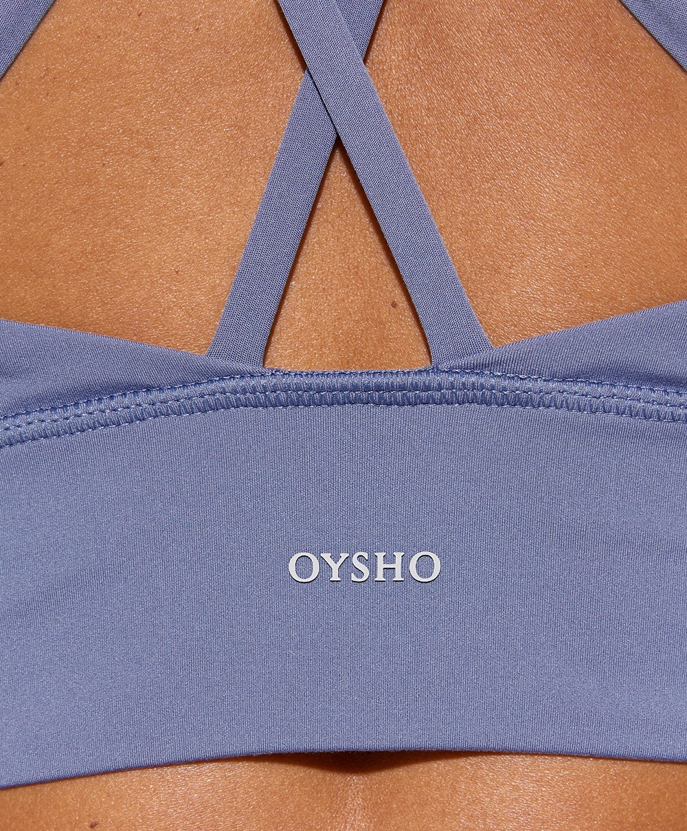 Oysho Medium-support Sports Bra With Cups βαθυ μπλε | AGIMNT-148