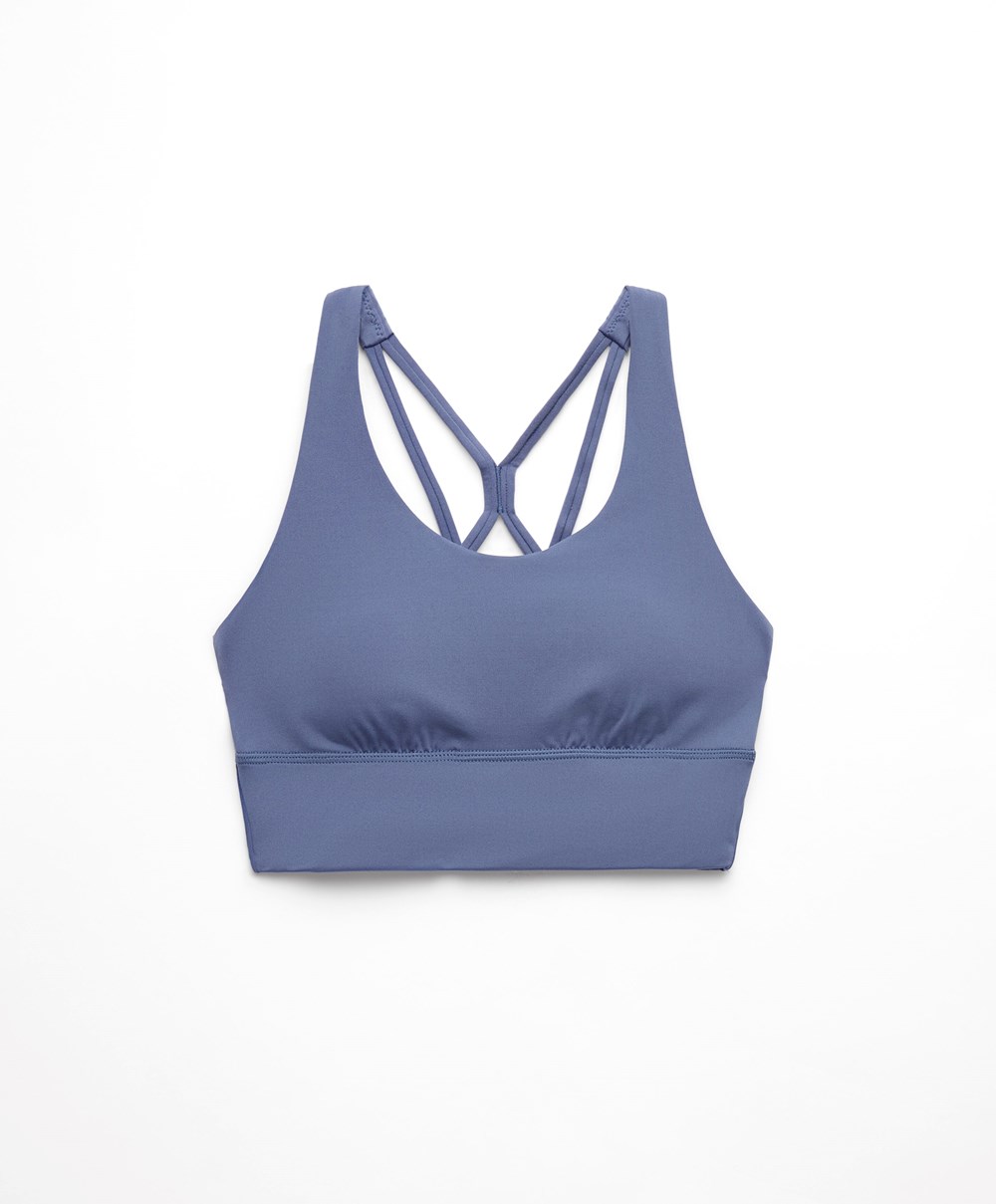 Oysho Medium-support Sports Bra With Cups βαθυ μπλε | AGIMNT-148