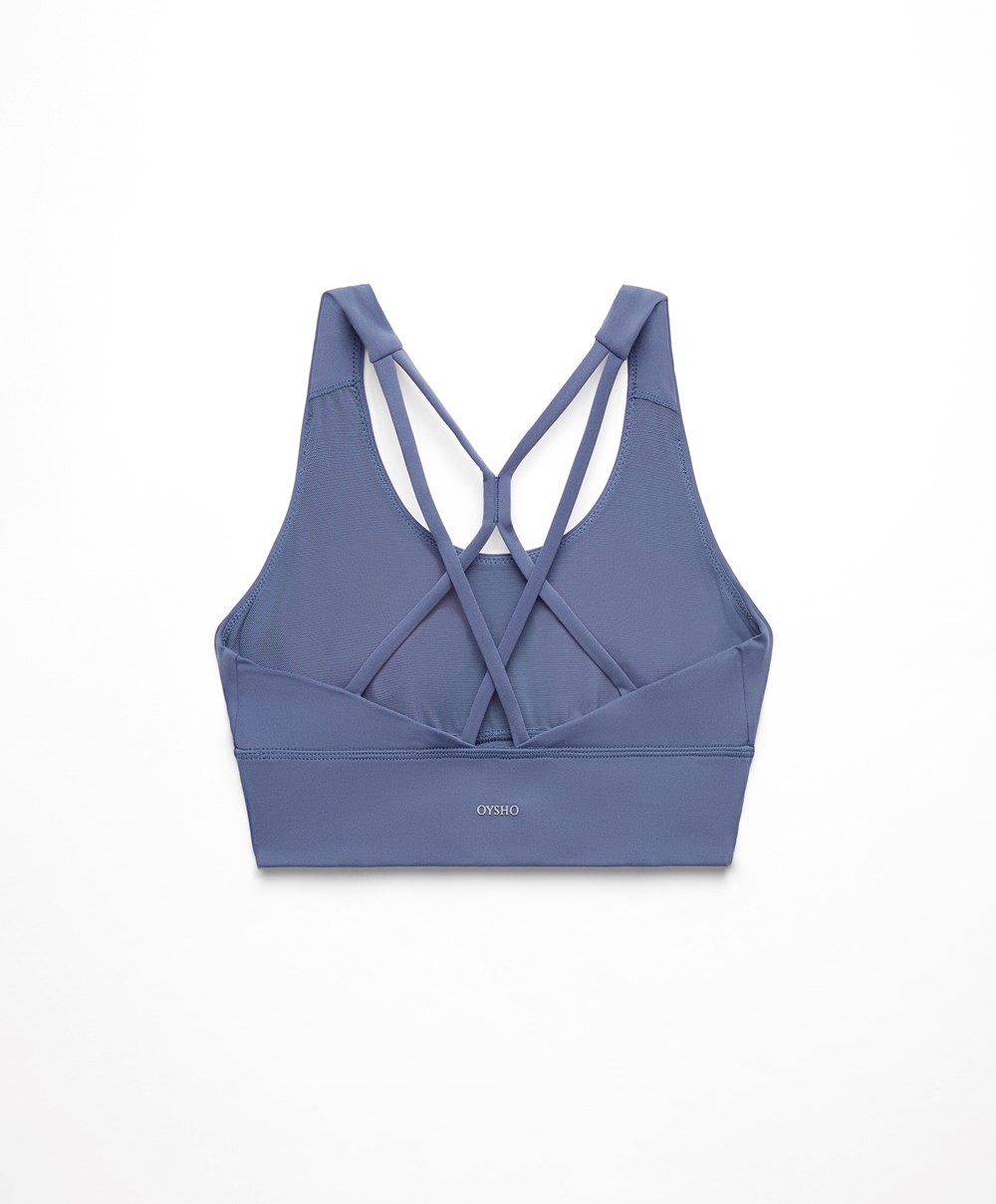 Oysho Medium-support Sports Bra With Cups βαθυ μπλε | AGIMNT-148