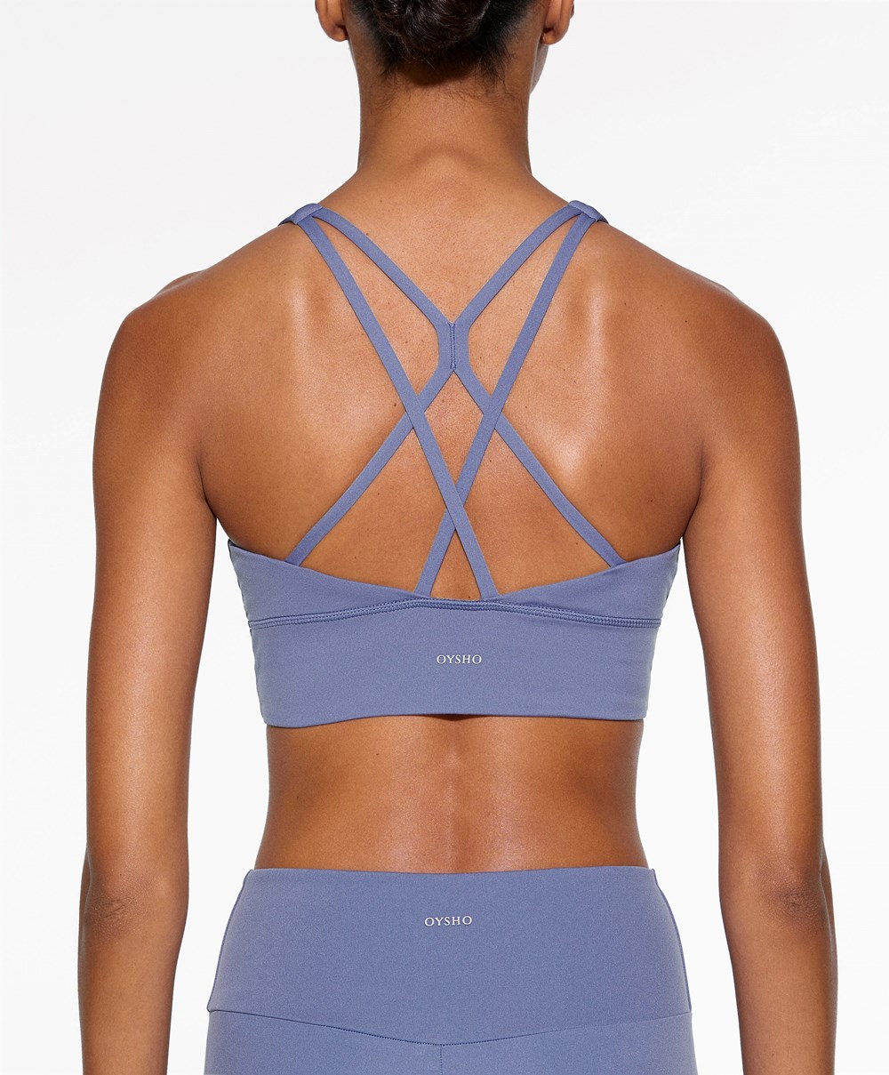 Oysho Medium-support Sports Bra With Cups βαθυ μπλε | AGIMNT-148