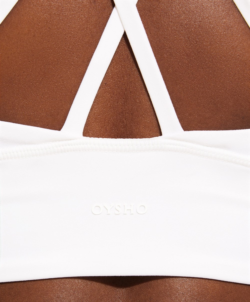 Oysho Medium-support Sports Bra With Cups Cream-white | BKRETS-529