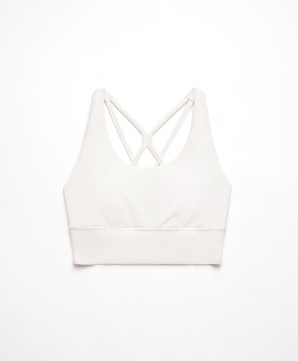 Oysho Medium-support Sports Bra With Cups Cream-white | BKRETS-529