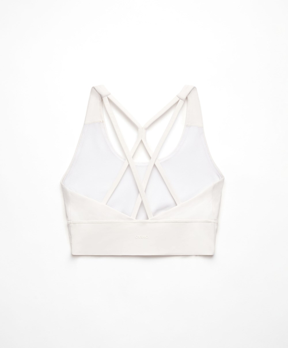 Oysho Medium-support Sports Bra With Cups Cream-white | BKRETS-529