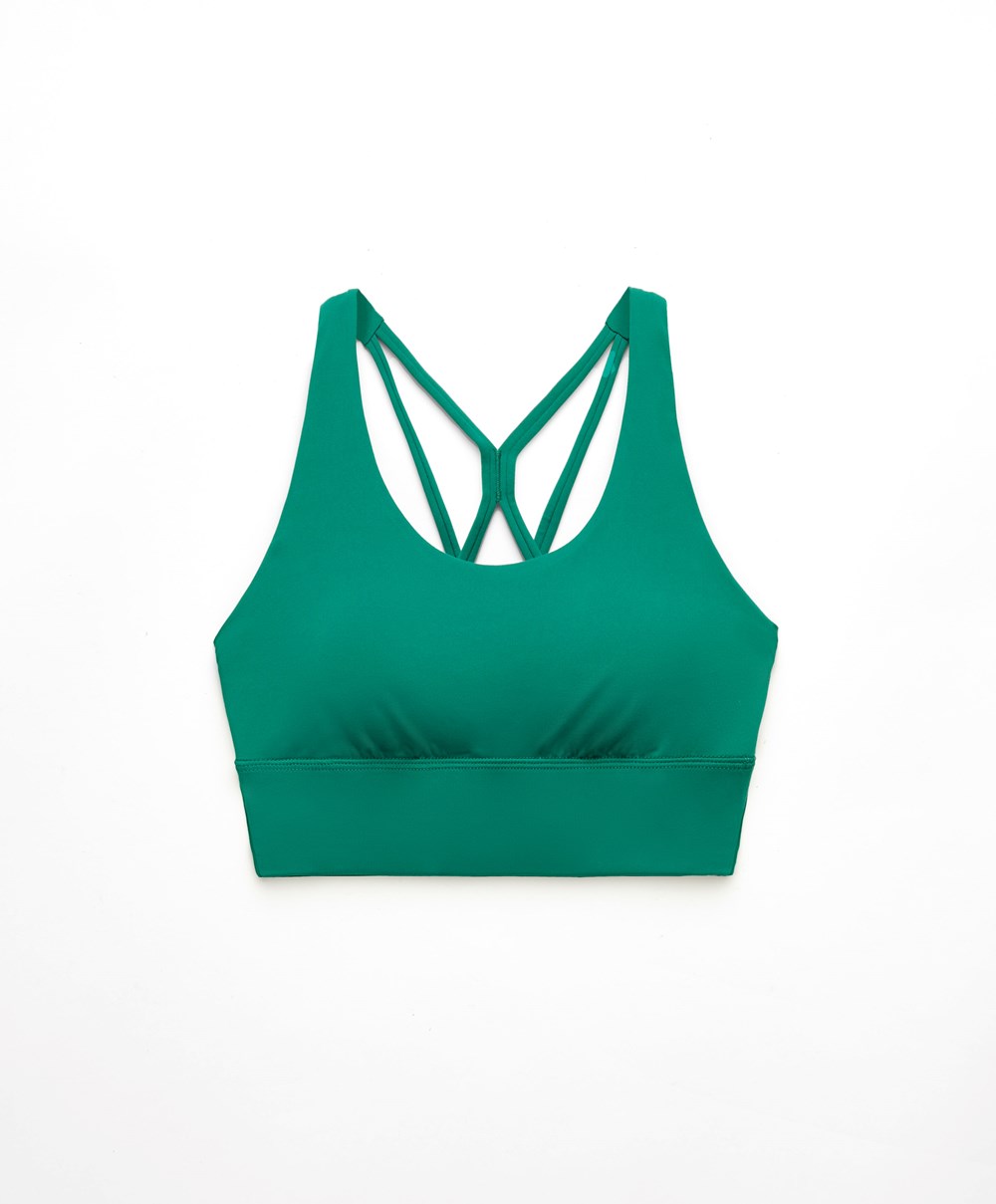 Oysho Medium-support Sports Bra With Cups πρασινο | FNEKJO-965