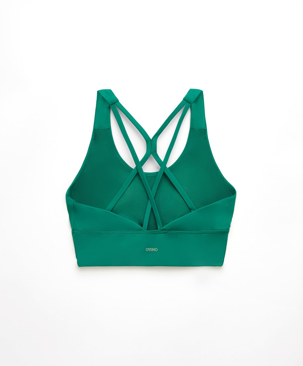 Oysho Medium-support Sports Bra With Cups πρασινο | FNEKJO-965