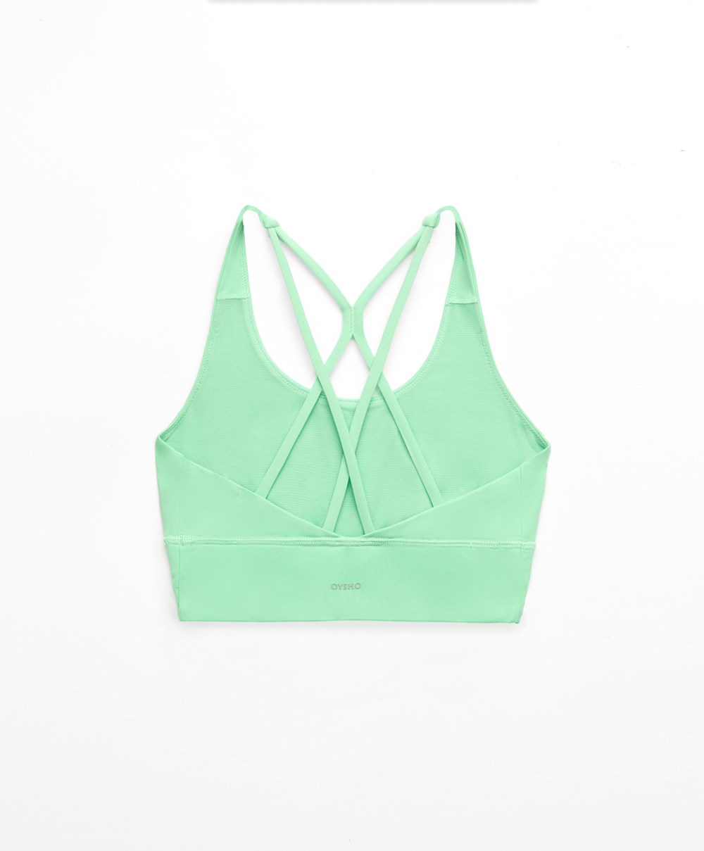 Oysho Medium-support Sports Bra With Cups μεντα | GYTVAP-608