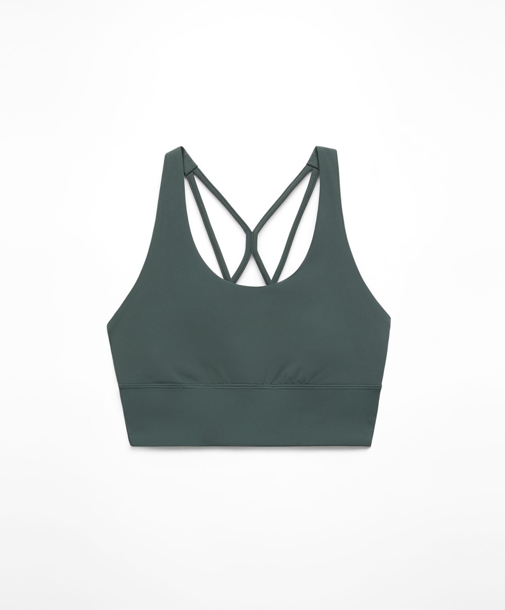 Oysho Medium-support Sports Bra With Cups πρασινο | IBLPAT-918