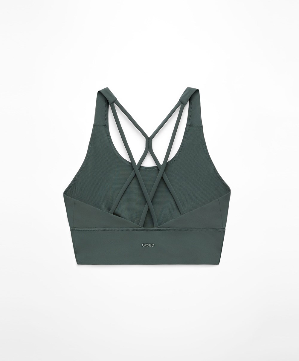 Oysho Medium-support Sports Bra With Cups πρασινο | IBLPAT-918