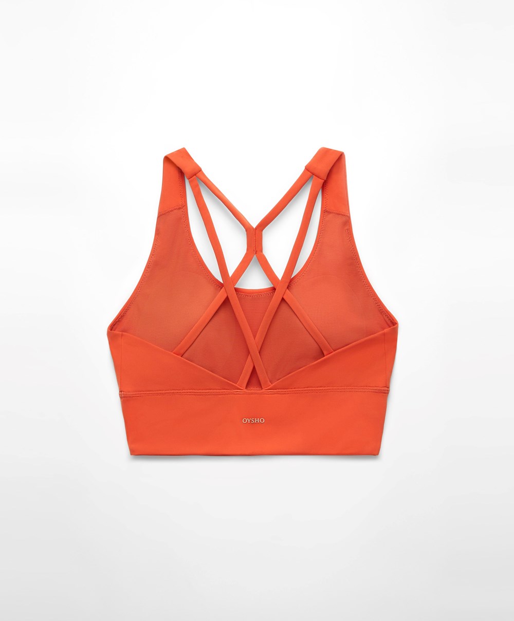 Oysho Medium-support Sports Bra With Cups πορτοκαλι | MAECOV-693