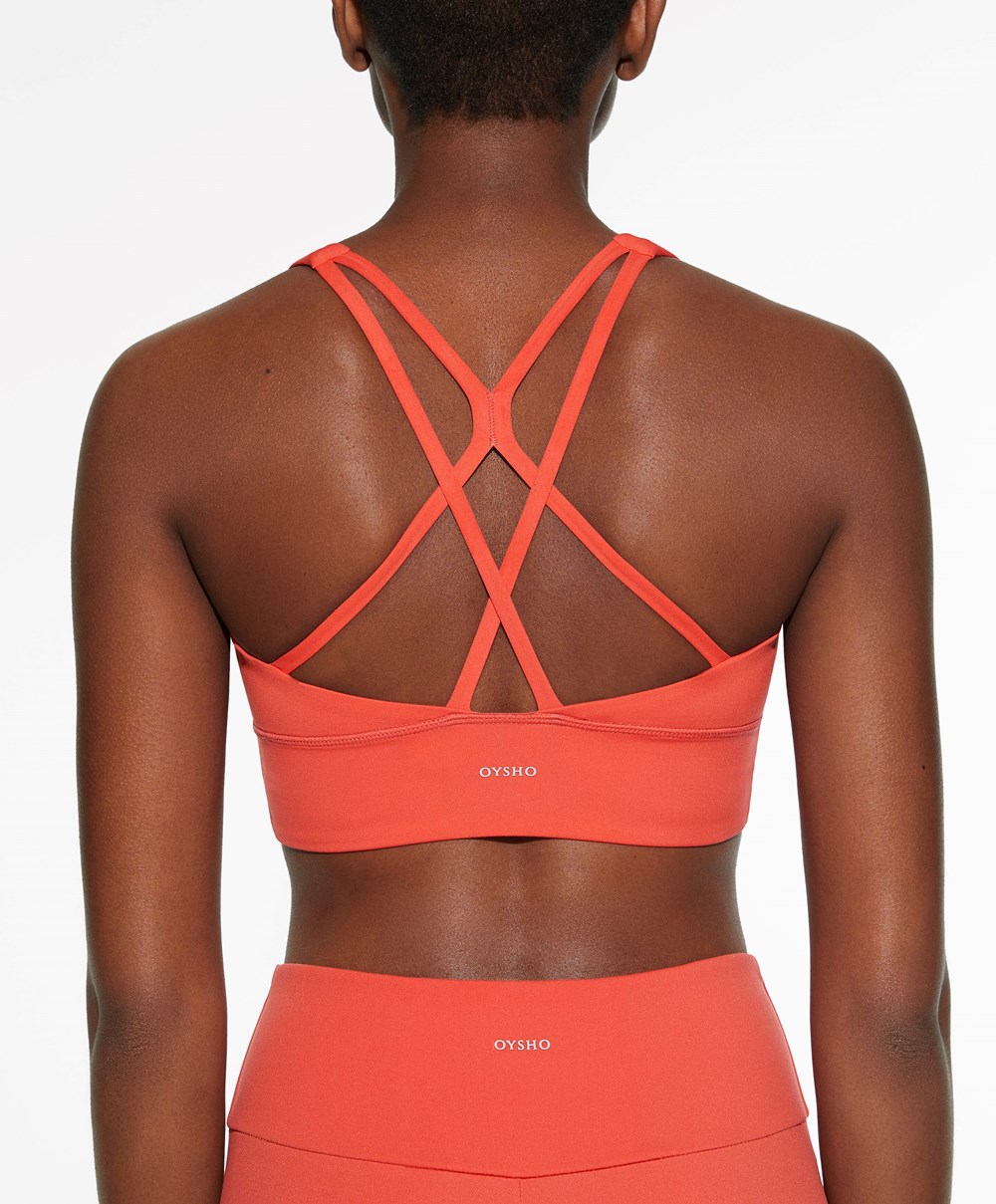 Oysho Medium-support Sports Bra With Cups πορτοκαλι | MAECOV-693