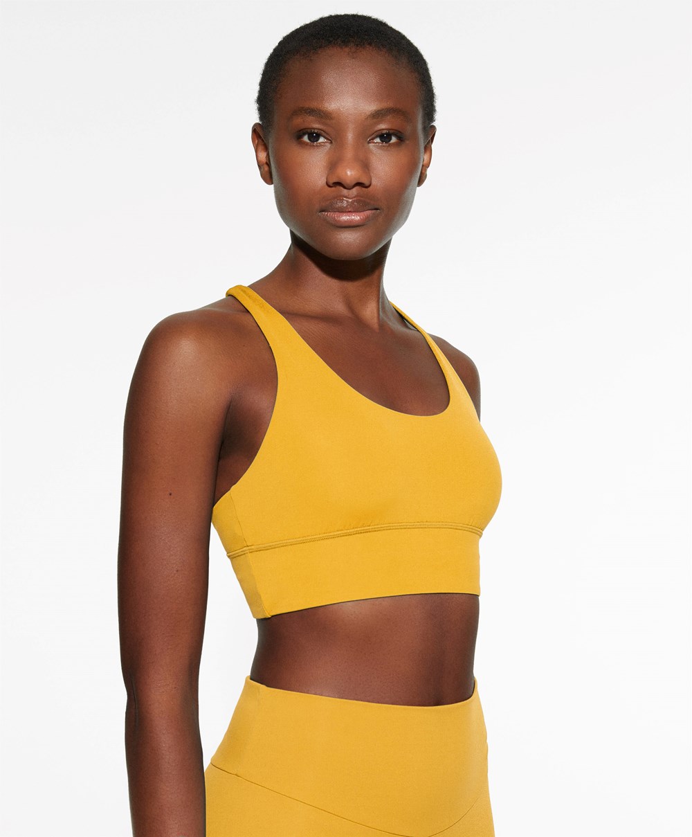 Oysho Medium-support Sports Bra With Cups κίτρινα | NXPCVS-627