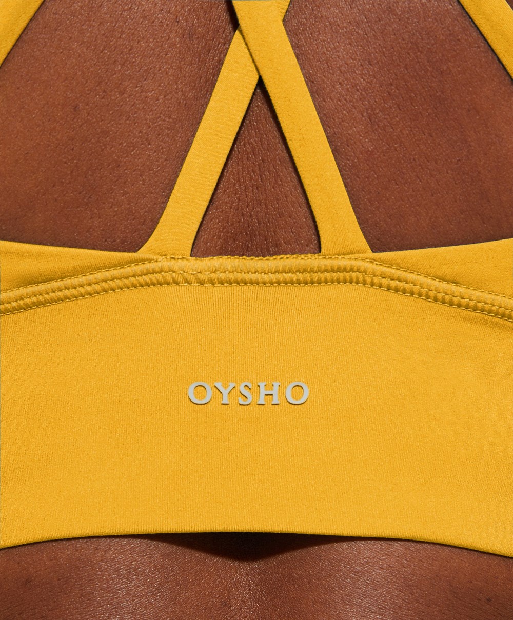 Oysho Medium-support Sports Bra With Cups κίτρινα | NXPCVS-627