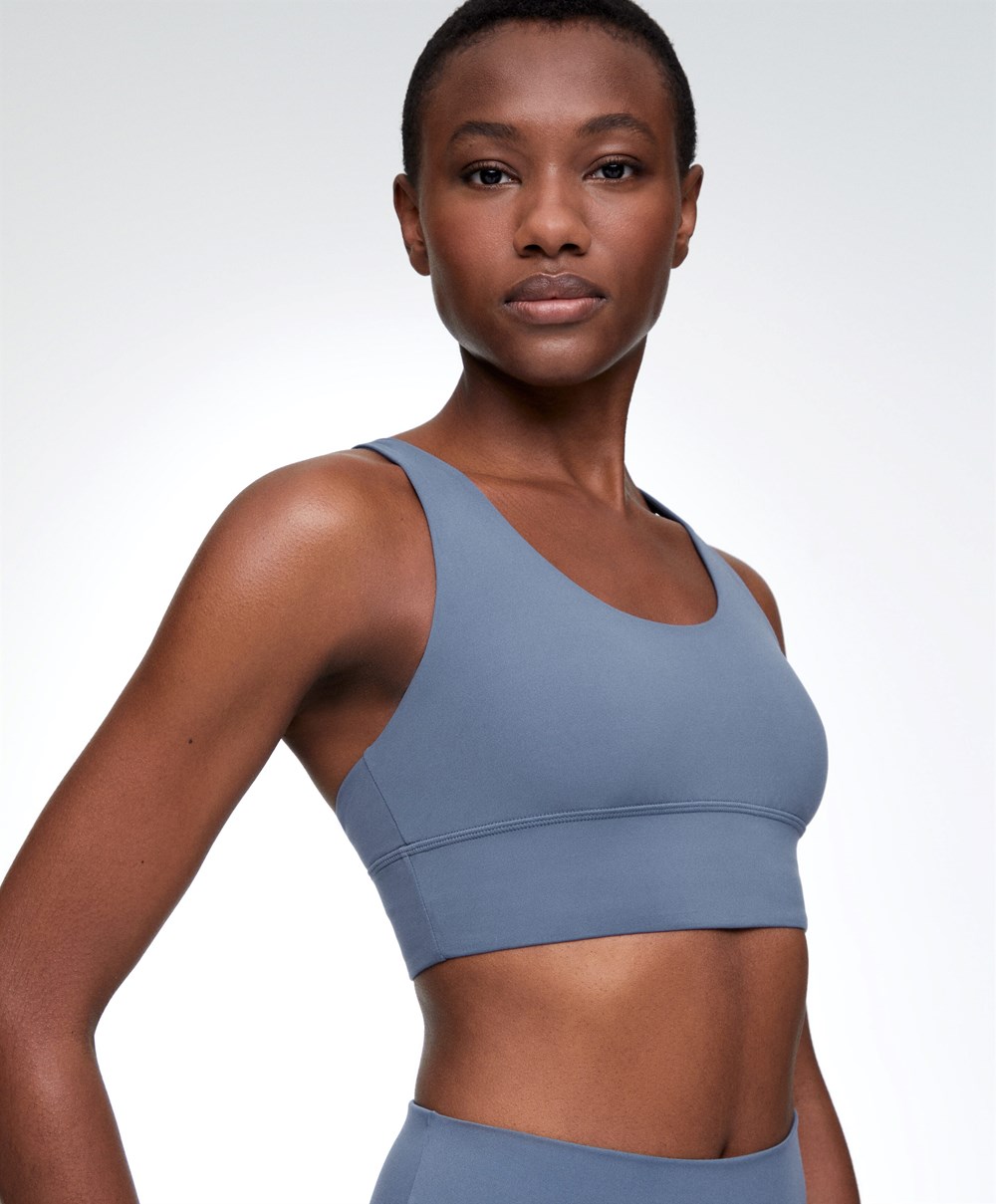 Oysho Medium-support Sports Bra With Cups Mid-blue | QCGFVO-867